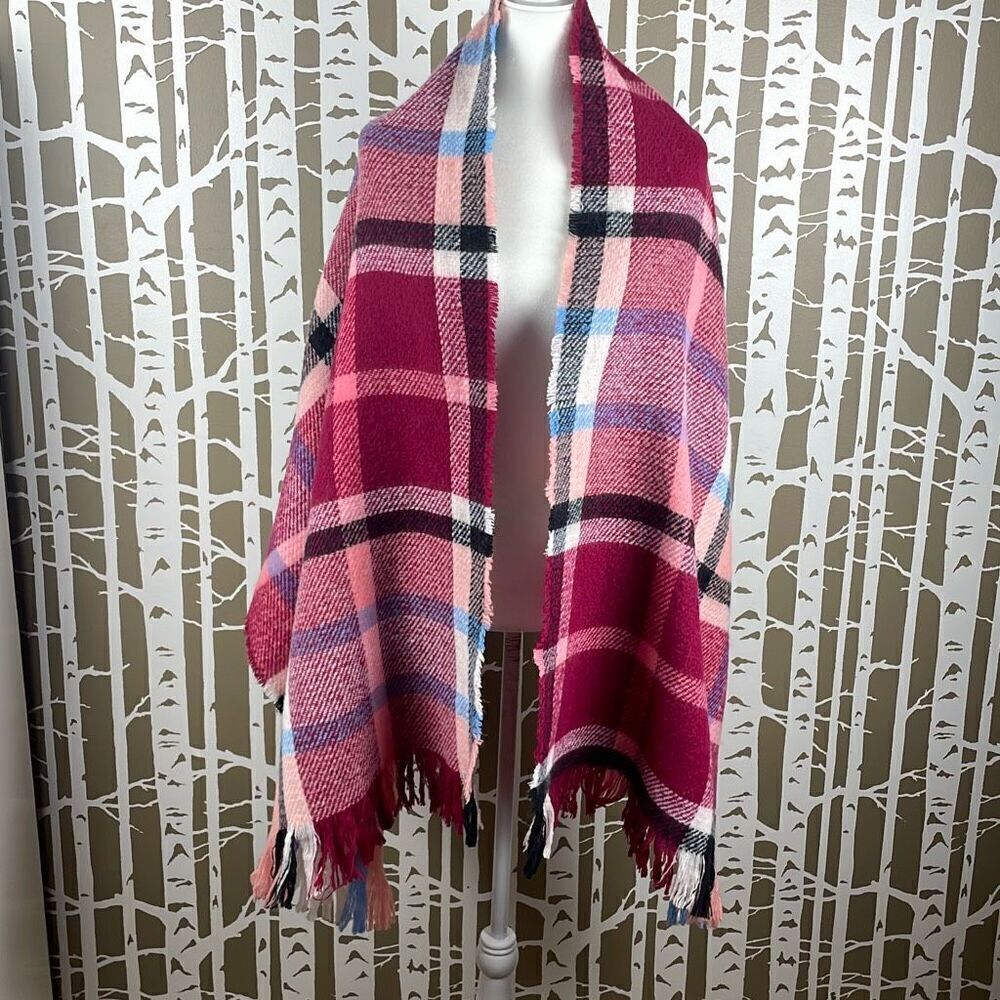 Plaid Oversized Fringe Trim Scarf Shawl Wrap